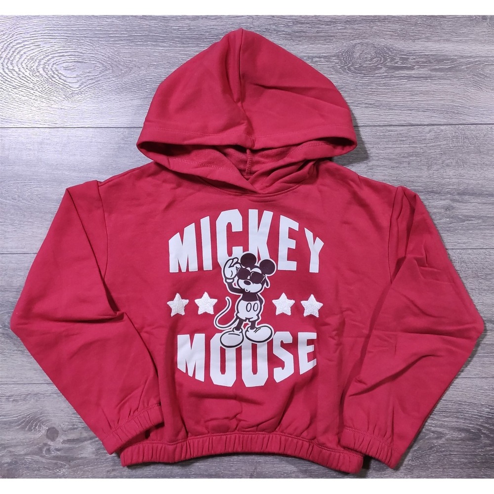 Mickey Mouse Hoodie Girls Medium 7-8 Red Fleece Lined Long Sleeve Disney Kids